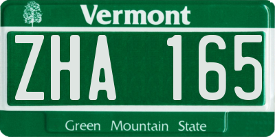 VT license plate ZHA165