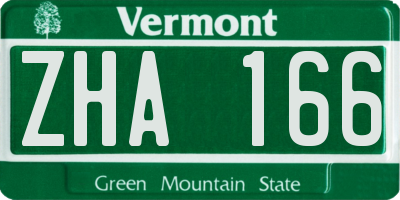 VT license plate ZHA166