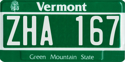 VT license plate ZHA167