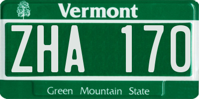 VT license plate ZHA170