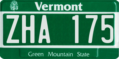 VT license plate ZHA175