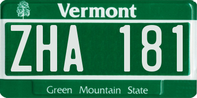 VT license plate ZHA181
