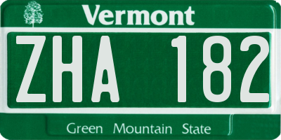 VT license plate ZHA182