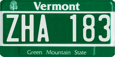 VT license plate ZHA183