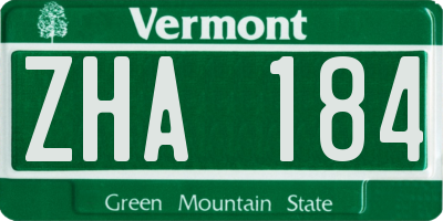 VT license plate ZHA184