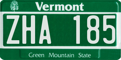 VT license plate ZHA185