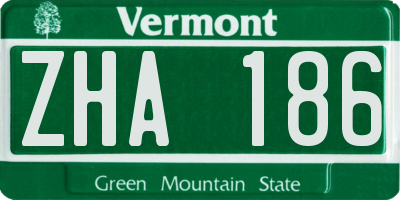 VT license plate ZHA186