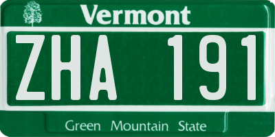VT license plate ZHA191