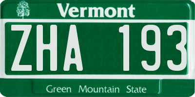 VT license plate ZHA193