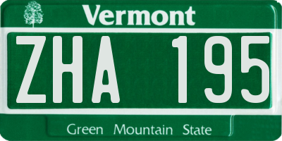 VT license plate ZHA195