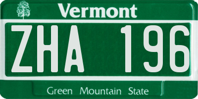 VT license plate ZHA196
