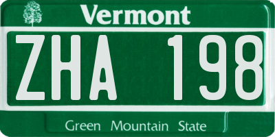 VT license plate ZHA198