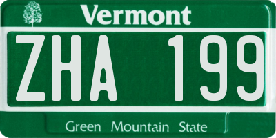 VT license plate ZHA199