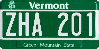 VT license plate ZHA201