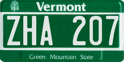 VT license plate ZHA207