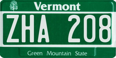 VT license plate ZHA208