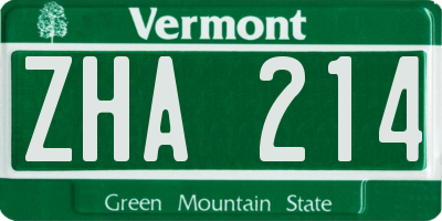 VT license plate ZHA214