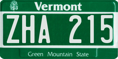VT license plate ZHA215