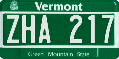 VT license plate ZHA217