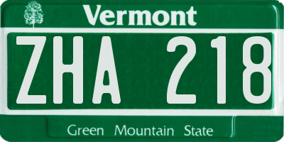 VT license plate ZHA218