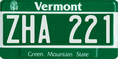 VT license plate ZHA221