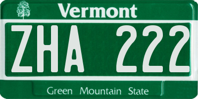 VT license plate ZHA222