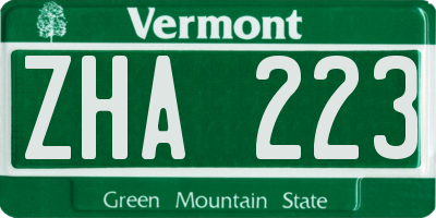 VT license plate ZHA223