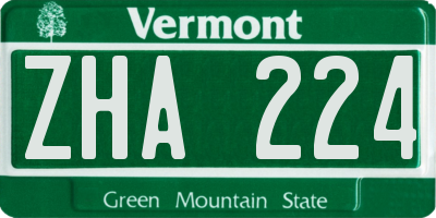 VT license plate ZHA224