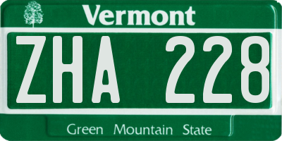 VT license plate ZHA228