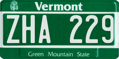 VT license plate ZHA229