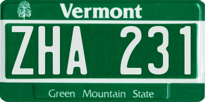 VT license plate ZHA231