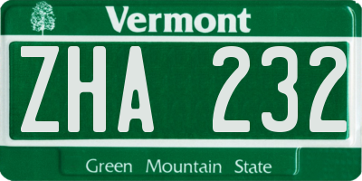 VT license plate ZHA232