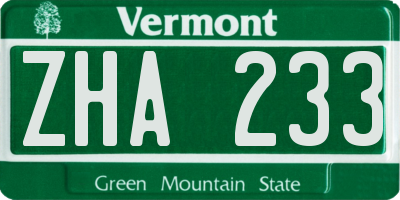 VT license plate ZHA233