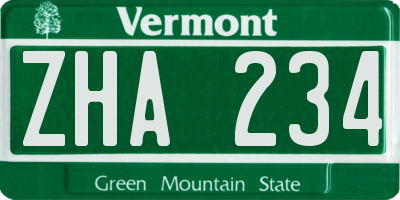 VT license plate ZHA234