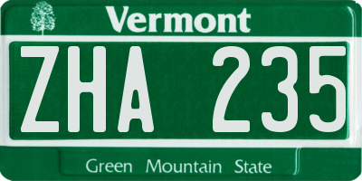 VT license plate ZHA235