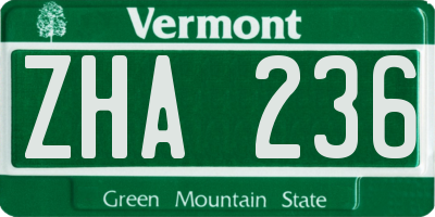 VT license plate ZHA236