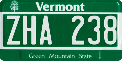 VT license plate ZHA238