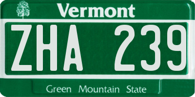 VT license plate ZHA239