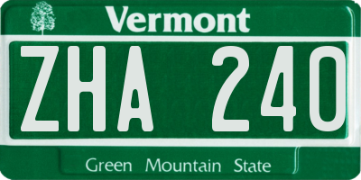 VT license plate ZHA240
