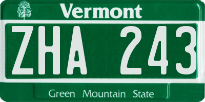 VT license plate ZHA243
