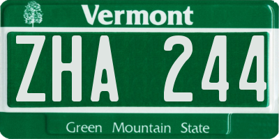VT license plate ZHA244