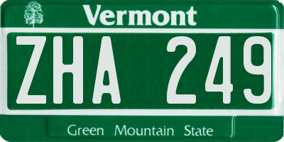 VT license plate ZHA249