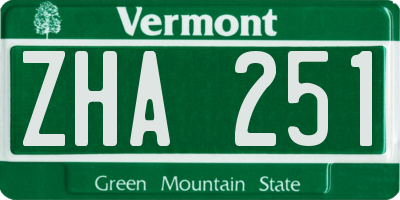 VT license plate ZHA251