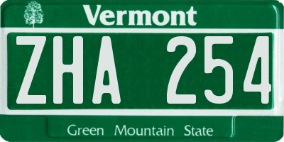 VT license plate ZHA254