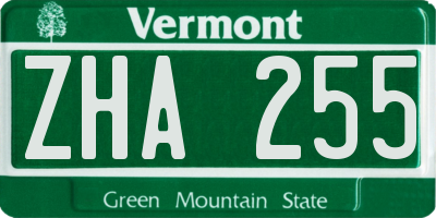 VT license plate ZHA255