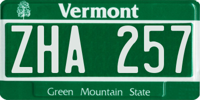 VT license plate ZHA257