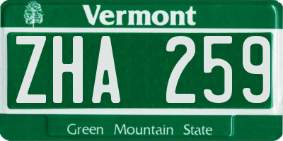 VT license plate ZHA259