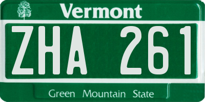 VT license plate ZHA261
