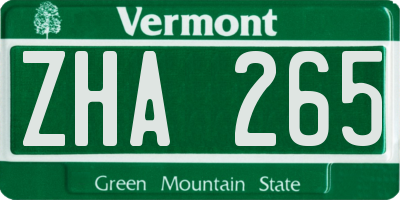 VT license plate ZHA265