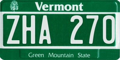 VT license plate ZHA270
